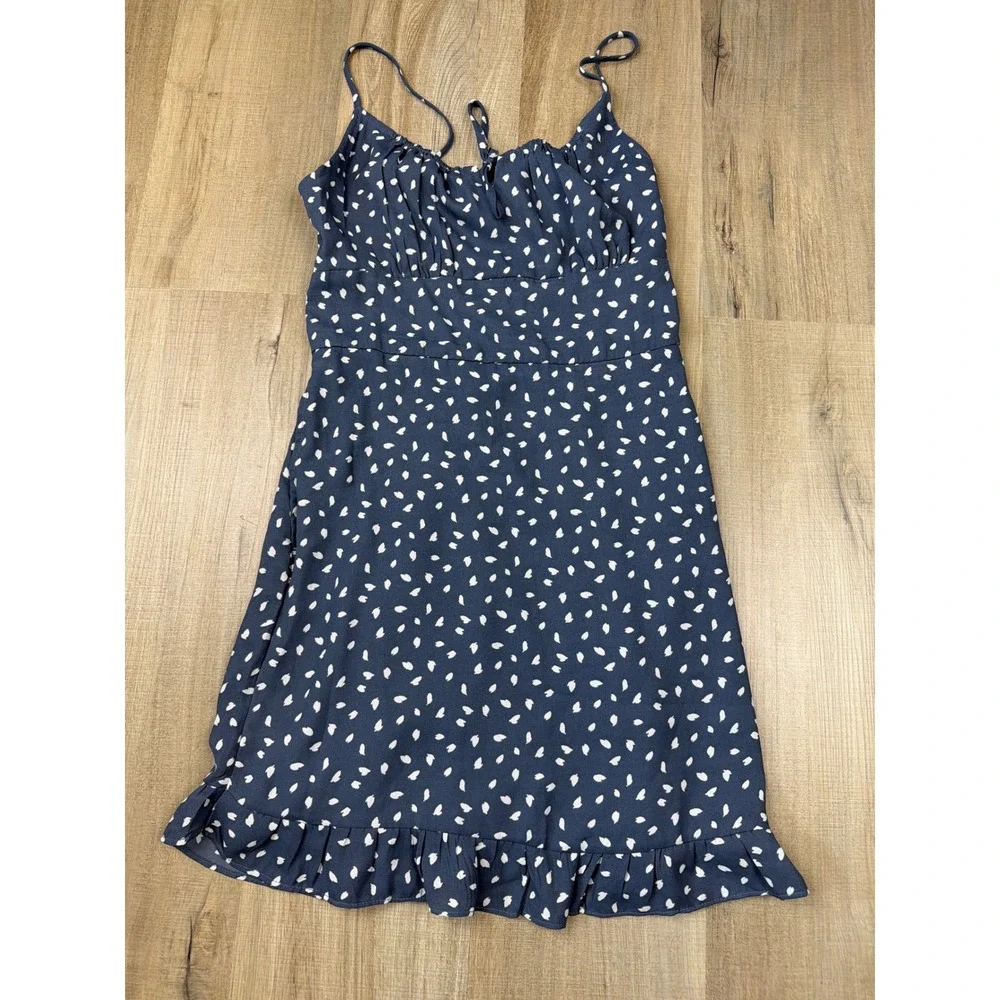 Abercrombie & Fitch Blue White Petal Print Tie Front Smocked Mini Dress Size ST - Picture 1 of 9